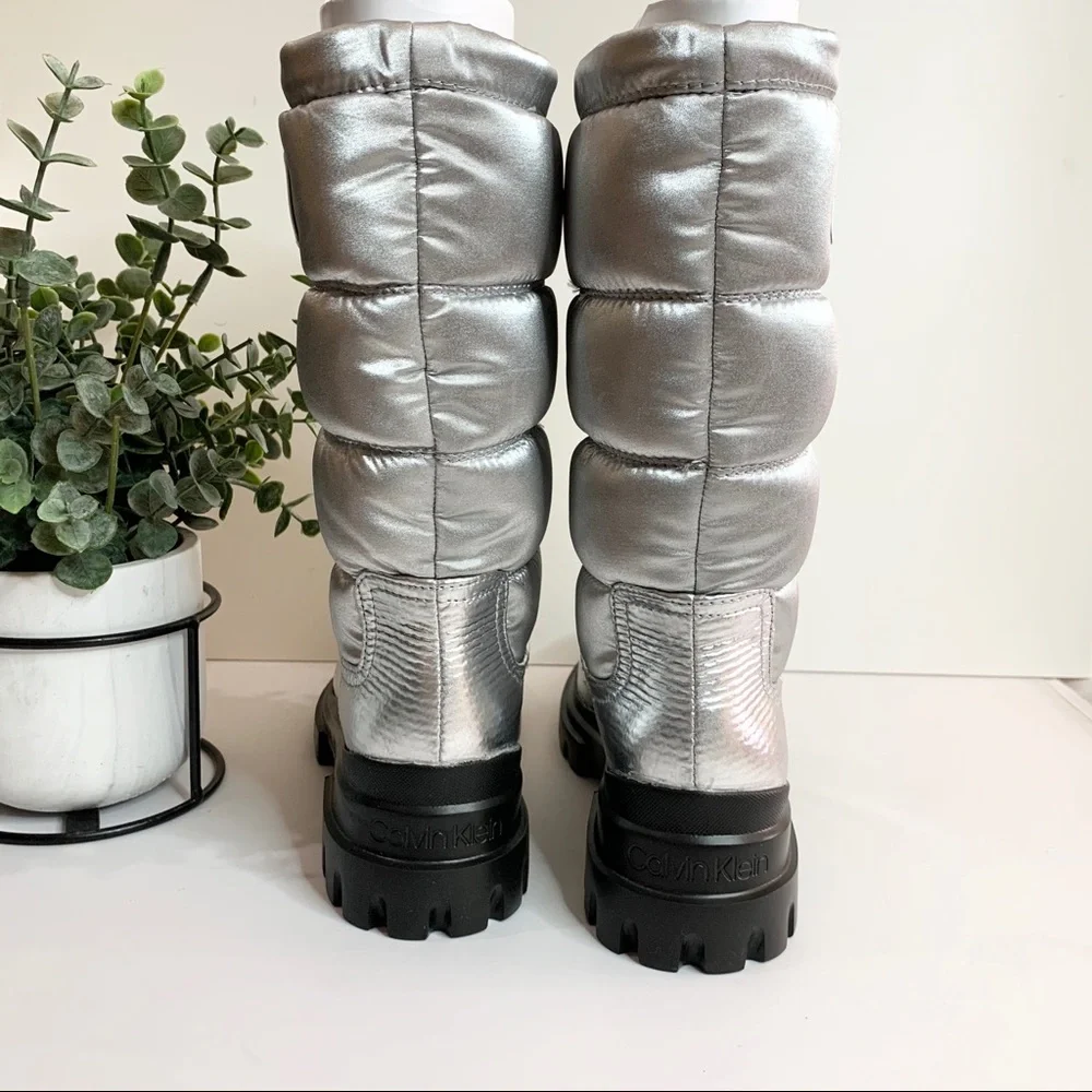 Calvin Klein Leaton Metallic Puffy Bomber Boots Winter Shoes Water Resistant